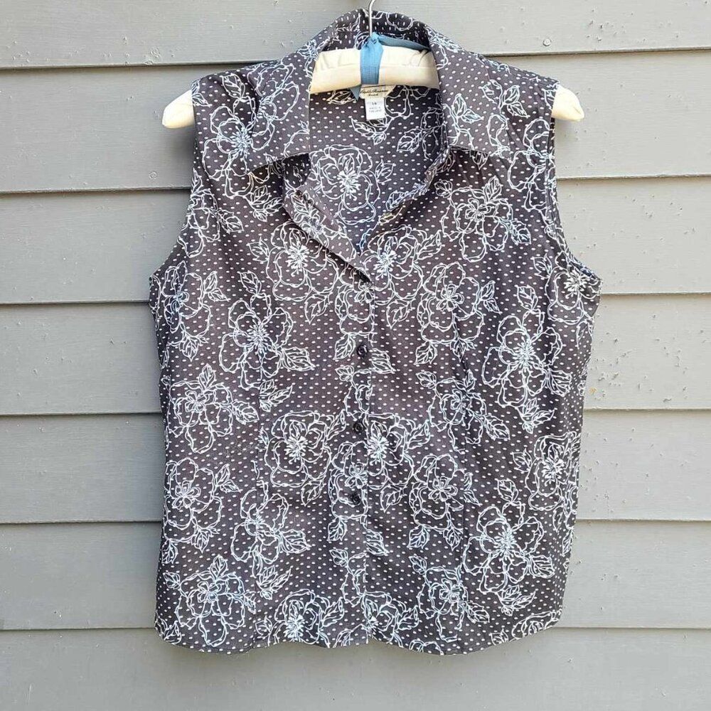 Talbots Black White Wrinkle Resistant Sleeveless Button Down size 14